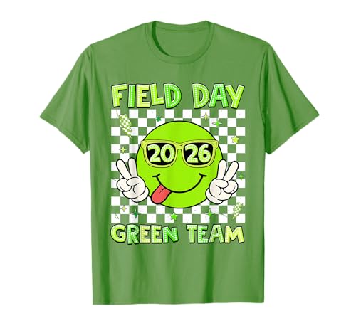 Field Day 2026 Green Team Smile Face Sunglasses Teacher Kid T-Shirt
