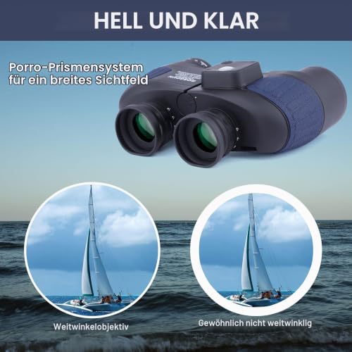 Foto von Marine Fernglas 10x50 wasserdicht mit Kompass & Entfernungsmesser,Beschlagfreies Sea Ocean Fernglas für Erwachsene Segeln Kreuzfahrten Bootfahren, Vogelbeobachtung, Safari