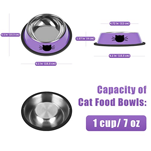Serentive 2Pcs Cat Bowls Non-Slip Stainless Steel Small Cat Food Bowls Unbreakable Thicken Cat Feeder 7 Oz Cat Dishes Suitable For Indoor Small Pets Removable Rubber Base Easily Clean Lovely Color #TOP1
