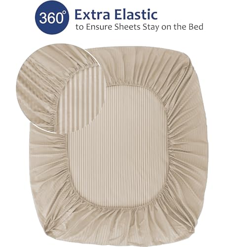 Image of evan Cotton Plain Stripe Single Bedsheet with One Pillow Cover (60 * 90 Inches) (Pack of 1) (Cream)