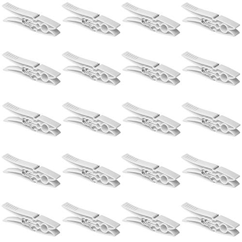 Lot de 20 pinces à linge en plastique, corde à linge, chaussettes, serviettes, couleur : blanc