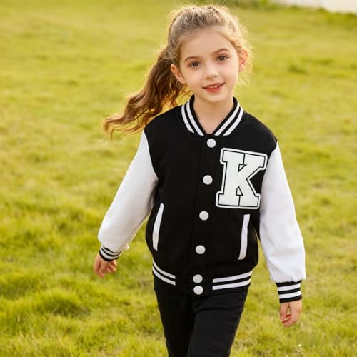 Image of BAICAIYU Kids Baseball Jackets Boys and Girls Varsity Coat Buttons Cardigan Letter Sport Letterman School Jacket