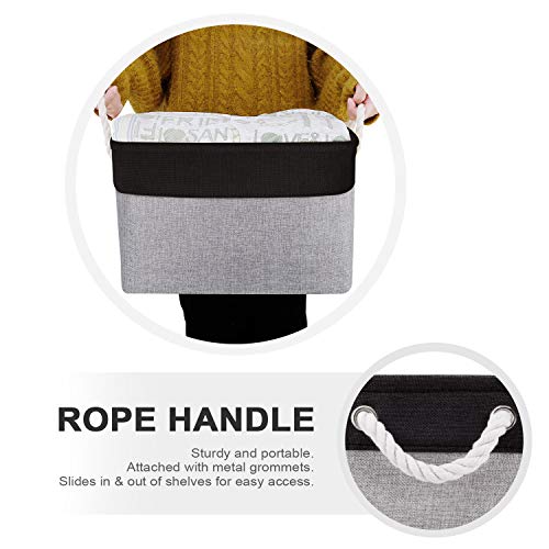 Wiselife Baskets For Organizing [3-Pack] Collapsible Canvas Storage Bins For Toys Shoes Decorative Storage Bins For Organizing With Handles(Grey-Black Patchwork,15" Lx11 Wx9.5 H) #TOP2