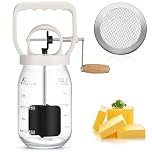 CAROD Classical Butter Churner, 1.5L Glass Jar with Hand Injury Prevention Device & Sifting Lid, 50oz Hand Crank Jar Maker Creates Fresh Homemade Butter Within 15 Min, Ideal DIY Kitchen Gift