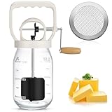 CAROD Classical Butter Churner, 1.5L Glass Jar with Hand Injury Prevention Device & Sifting Lid, 50oz Hand Crank Jar Maker Creates Fresh Homemade Butter within 15 Min, Ideal DIY Kitchen Gift