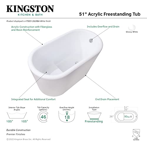Aqua Eden Vtde512628Ba Kingston Brass 51-Inch Acrylic Freestanding Tub With Drain And Integrated Seat, Glossy White #TOP4