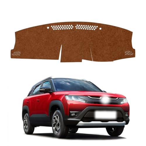 Image of Car Dashboard Cover Compatible with Maruti Suzuki Brezza 2022-2025 Dustproof, UV Resistant | All-Weather Protection | Custom Fit Car Accessorie (Brown)