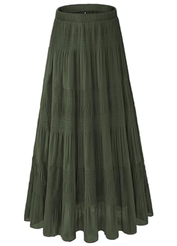 Women's Chiffon White Flowy Maxi Skirts Boho Fall Elastic Waisted Pleated A Line Long Skirt for Women 2025