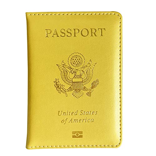 Missmore Premium PU Leather Passport Holder - USA Logo Printed | Stylish, Durable, Travel Essential (N-GD-Yellow)