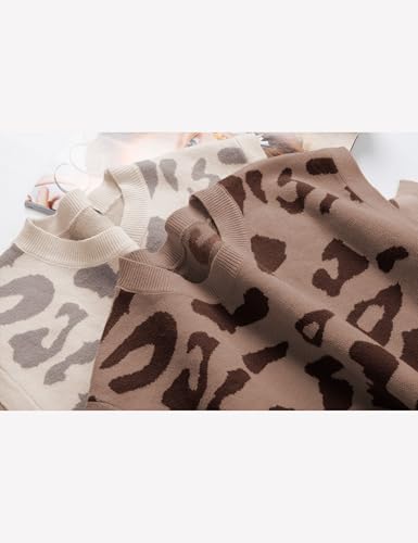 Image of Yeokou Women Leopard Print Sweater Vest Side Tie Knit Tank Tops Sleeveless Crew Neck Casual Fall Outfits(Camel-L)