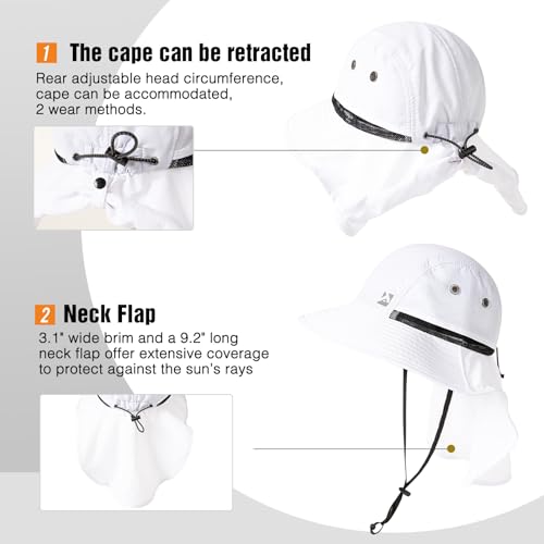 Image of Oversized XL XXL Mens Sun Hat Big Head Neck Flap Shade Waterproof UPF50+ Wide Brim Hat Fishing Safari Hiking