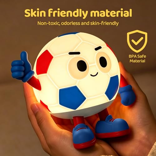 Image of S NMT Silicone Soccer Night Light, RGB Color Changing Rechargeable Nightlight, Timing 2 Level Brightness Sleeping Table Decoration Bedside Lamp with Touch Control
