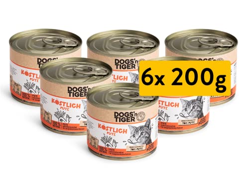 Dogs'n Tiger - “Köstlich” Premium Katzen Nassfutter - tiergerechte Rezeptur mit 70% Fleischanteil + Leinsamenöl - ohne Zucker, Getreide & künstliche Aromen - Gute Verträglichkeit (Pute | 6 x 200 g) Cover