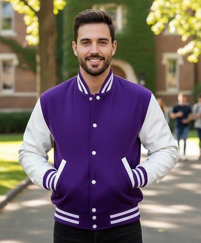 Image of LP-FACON Unisex Varsity Letterman Jacket | Mens College Baseball High School Bomber Wool + Faux Leather Jacket