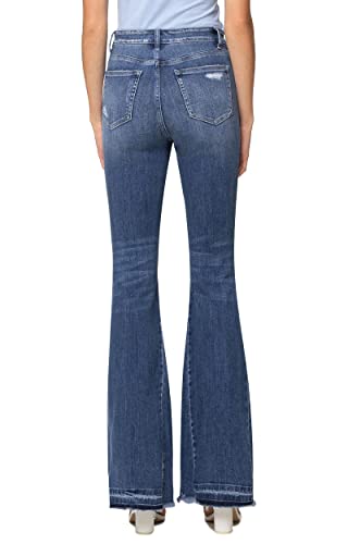 Flying Monkey, High Rise Distressed Insert Panel Released Hem Flare Jean, Dark Blue3