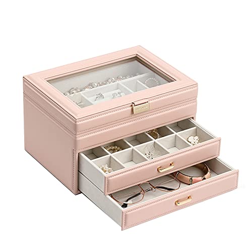 YJYJY Joyero organizador de joyas de viaje, caja de almacenamiento de joyas de cuero, organizador portátil multicelosía, soporte organizador para gemelos, anillos, colgantes, organizador de joyas de