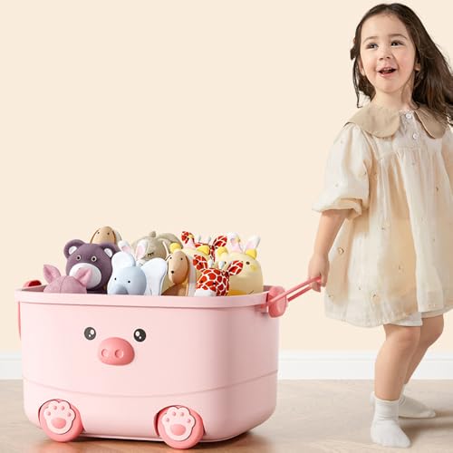 Image of Baby Bucket Multi-Use Utility Plastic Portable Container Storage Box with Wheels-(46 x 35 x 23 cm) - Blue Bear