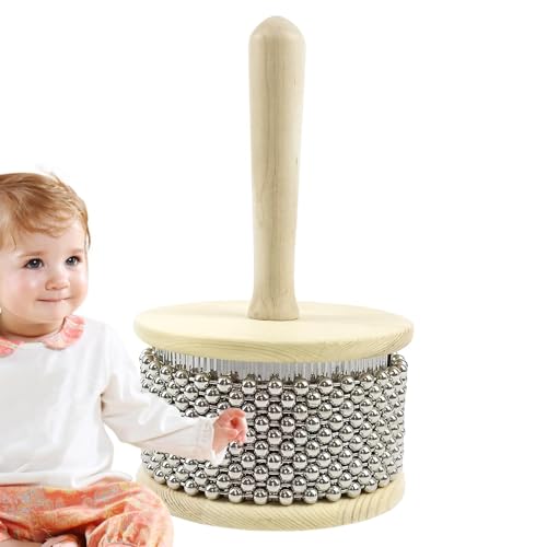 ハンドヘルド木製カバサパーカッション - ステンレススチールビーズと木製ハンドルシェーカー |音楽愛好家に最適なリズムとサウンドの打楽器あらゆる音楽活動に最適なこの木製カバサ