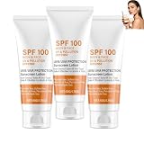 LSF 100 Sonnenschutzlotion, Wasserfester Sonnenschutz Leicht Nicht Fettend Für Gesicht Körper Alle Hauttypen, 50g Tube Für Outdoor Reisen Alltag Mit Sanfter Hautpflege (3pcs)