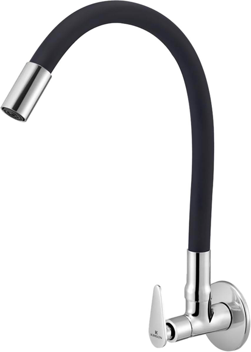 Slim EVA Flexible Sink Cock Black Pillar Tap Faucet (Wall Mount Installation Type)