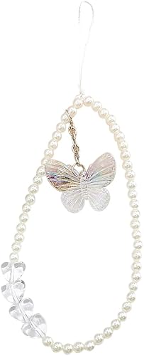 Dijes para teléfono celular para mujeres y niñas, bonito cordón de cristal con cuentas antipérdidas, dije de cadena con cuentas de mariposa para