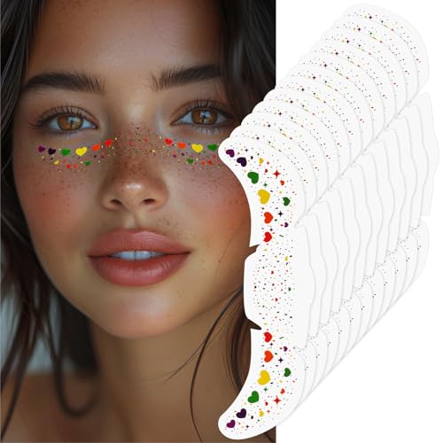 LOPHE Glitzer Gesicht Sommersprossen Tattoo, 12 Stück Glitter Freckles Gesichtstattoo Festival Freckles, Glitzer Sommersprosse Für Party, Festival, Aufführungen(026)