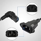 CERRXIAN Panel Mount C14 do 90 stopni C13 PDU zasilacz sieciowy przedłużacz, IEC 320 C14 wtyczka na zakrzywione gniazdo C13 3-pinowy kabel zasilający, do monitorów, komputerów itd