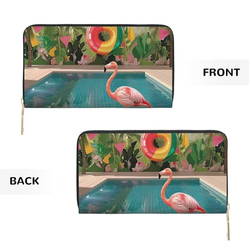 Flamingo and Swimming Pool Printed Long Wallet for Women Men Cute Coin Purse with Card Holder3