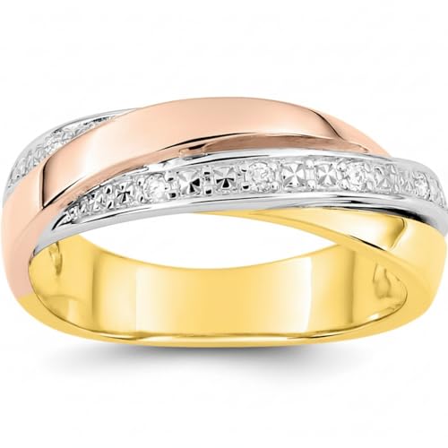 Bijouxenvogue Anello Oro Giallo, Bianco, Rosa Diamante 0.05ct GH P2 Dimensione 56