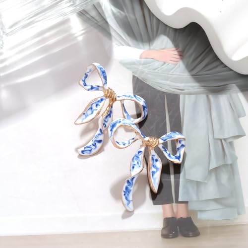 Bow Earrings For Women, Cute Blue And White Porcelain Enamel Ribbon Colorful Earring Simple Stylish Gift Jewelry2