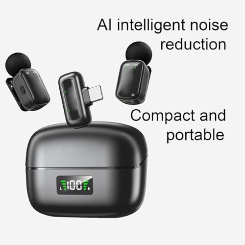 Image of USB C Lavalier Microphone, Wireless Mini Mic for Type C Android Phone Tablet PC Video Recording, Clip Noise Reduction & Voice Changer Lapel Mic, Ideal for Vlog Podcast (Black)