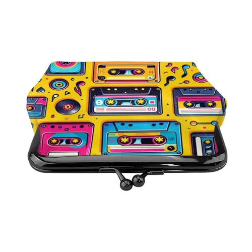 Pu Leather Buckle Coin Purse Cassette-Tapes-Retro-Music Girls Kiss-Lock Change Purse Wallets2