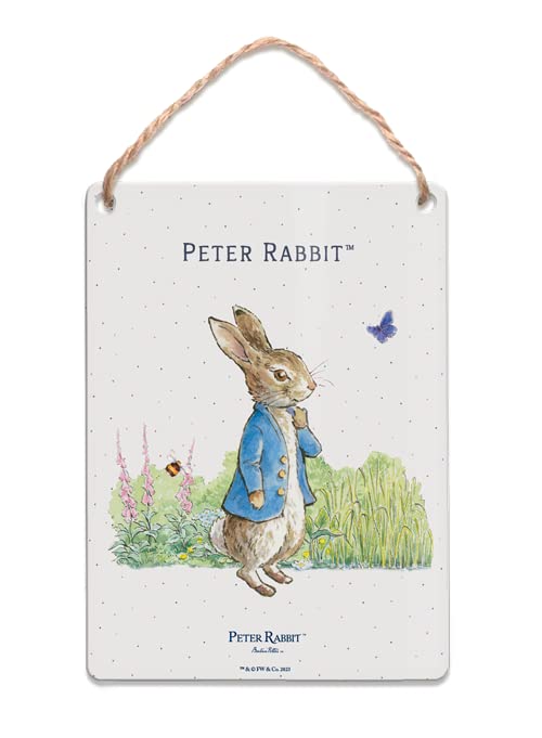 Metal Dangler Sign (65 x 90 mm) - Beatrix Potter - Peter Rabbit with Butterfly and Bee — image 1