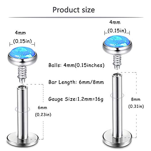 MILACOLATO 8pcs 16G Tragus Piercing Jewelry 316L Stainless Steel Flat Back Cartilage Earrings Nose Rings Studs for Women Created-Opal Lip Helix Conch Labret Medusa Piercing Jewelry3