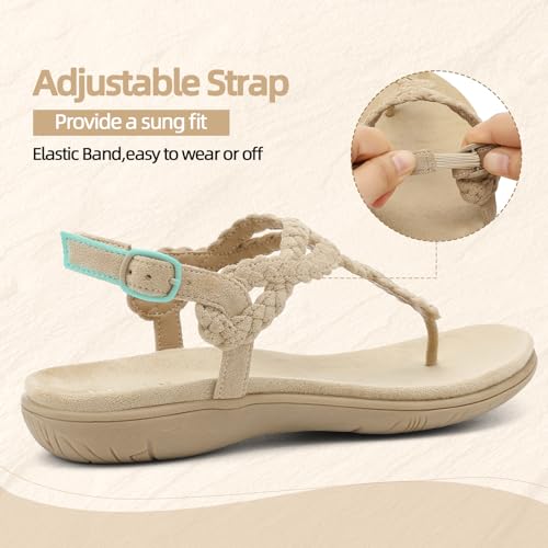 Image of UBFEN Womens Flat Sandals Dress Braided T-Strap Thong Sandals with Arch Support Comfortable for Walking