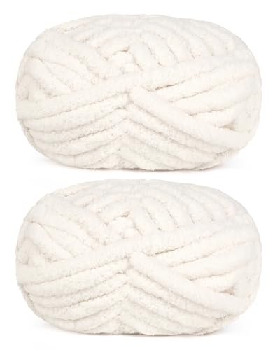2 Skeins Extra Thick Fluffy Hand Crochet Yarn,...