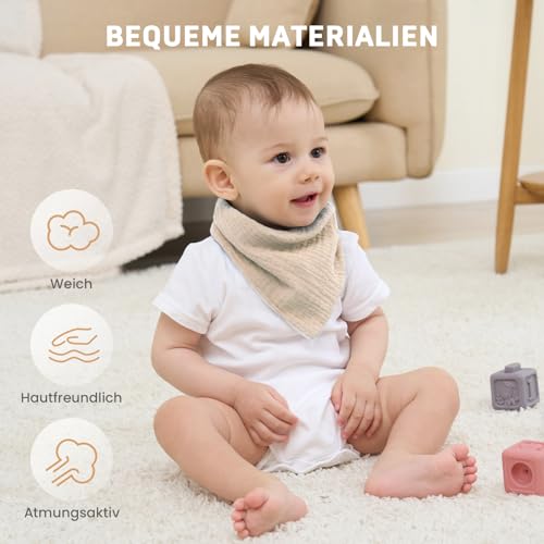 IKWOLETI Musselin Lätzchen Baby Dreieckstuch Baby Halstuch Baby für Junge und Mädchen, Hochgradig Saugfähig und Verstellbar, 6 Stück – Ansicht 4