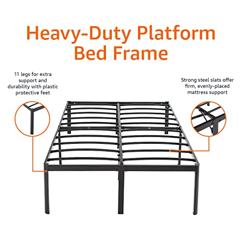 Image of Amazon Basics Heavy Duty Non-Slip Sturdy Bed Frame with Steel Slats, No Box Spring Needed, Noise Free, Easy Assembly, 18 inch H, Full, Black