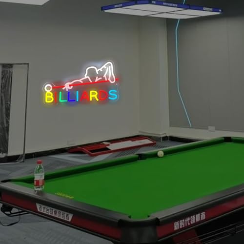 Image of Billiards Neon Sign, USB Powered LED Pool Room Decor | Pool Hall Wall Decor for Game Room, Man Cave, Bar, Party Decoration and Billiards Player Gift