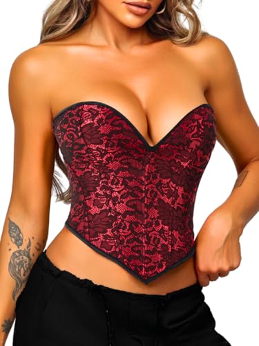 Image of ChiaoLezhee Heart Corset Top For Women, Sexy Concert Outfits Going Out, Strapless Crop Top, Overbust Bustier
