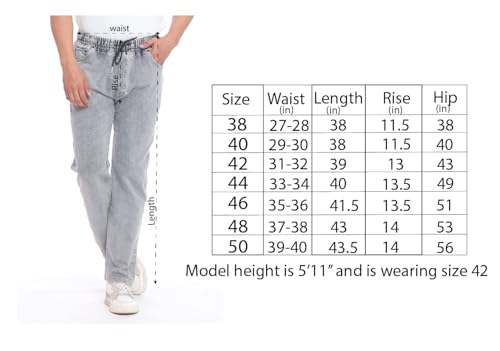 Image of Men's Denim Joggers, Regular Fit, Mid Rise, Stretchable Cotton Blend, Drawstring Waist, Soft Fabric, Multiple Pockets, Tapered Leg Casual Pants