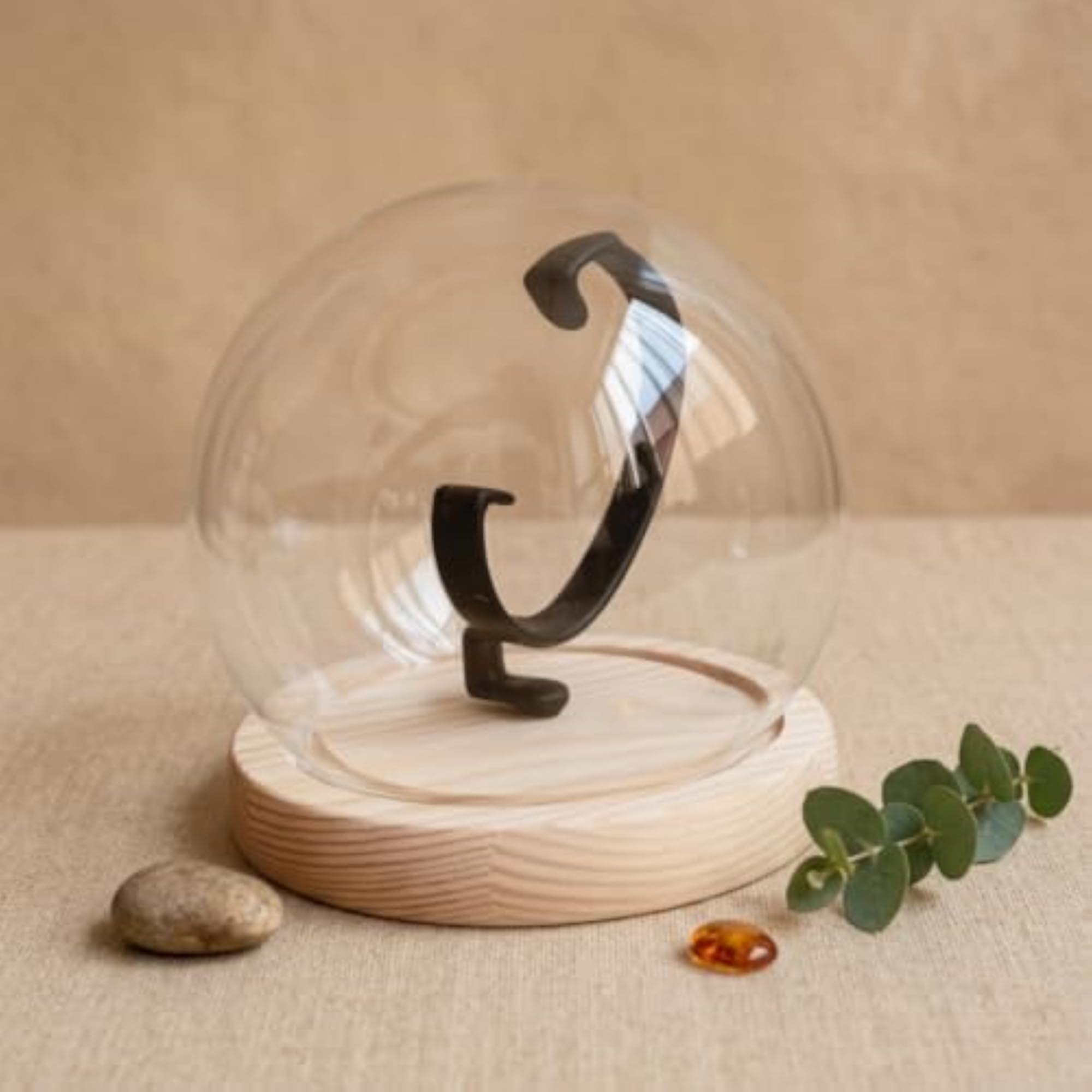 Compact Black Wood Single Watch Stand, Dust Protection
