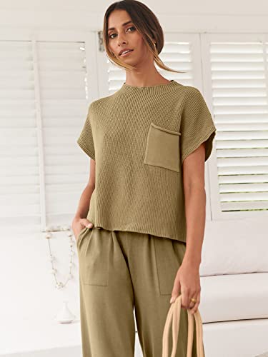 Image of ANRABESS Women's Two Piece Outfits Sweater Sets Knit Pullover Tops and High Waisted Pants Tracksuit Lounge Sets