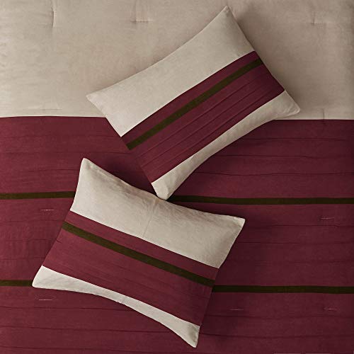 Madison Park Cozy Comforter Set-Luxury Faux Suede Design, Striped Accent, All Season Down Alternative Bedding, Matching Shams, Decorative Pillow, Red, California King (104 In X 92 In) #TOP2
