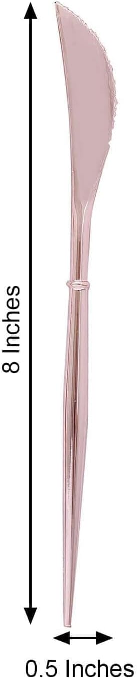 Efavormart 24-Pack 8" Rose Gold Plastic Dinner Knives; Heavy-Duty Metallic Disposable Flatware for Romantic Wedding Receptions, Bridal Showers and Boutique Socials