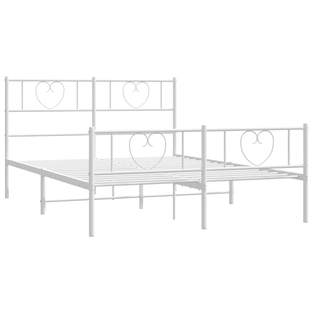 Metalowa rama łóżka z zagłówkiem i podnóżkiem w kolorze białym 120 x 200 cm, stabilne łóżko podwójne z miejscem do przechowywania, trwała konstrukcja stalowa, nadaje się do sypialni, pokoju
