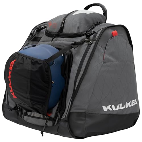 KULKEA Boot Trekker Ski Boot Backpack - Ski Boot Bag With External Helmet Sling For Maximum Gear & Boot Storage - Durable, Spacious, & Water Resistant Backpack (Rust/Ravine Blue)