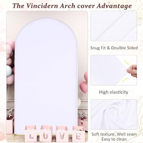 Image of Vincidern 6.6FT Arch Backdrop Stand and Cover Set, Metal Arch Stand with White Cover for Wedding, Party, Baby Showers, Graduation, Birthday, Event Backdrop Decorations