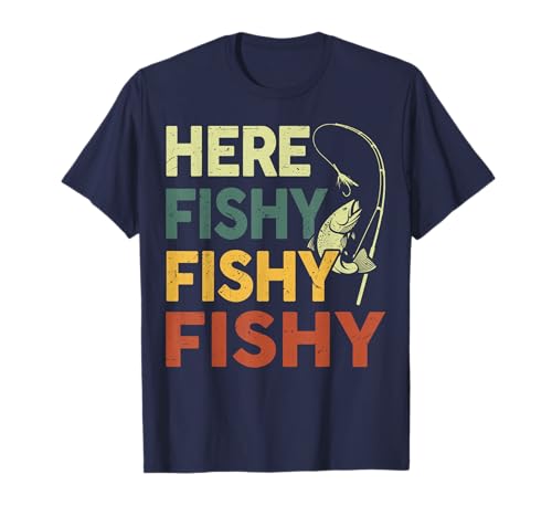 Men Here-Fishy Fishing-Shirt Boy Bass Fish Dad Funny Graphic T-Shirt