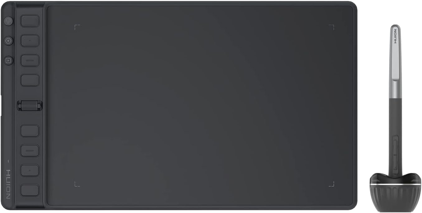 HUION Inspiroy 2 Medium Drawing Tablet with Scroll Wheel 8 Customized Keys Battery-Free Stylus for Digital Art, Design, Sketch, 9x5inch Graphics Tablet Works with Mac, PC & Mobile, 2023 Black